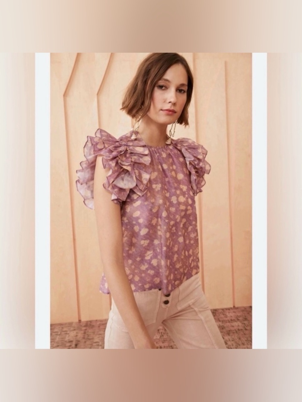 NWT Ulla Johnson Lavender Dot Print Manon Silk Top  Blouse Size 6 Short Sleeve. - Picture 10 of 12